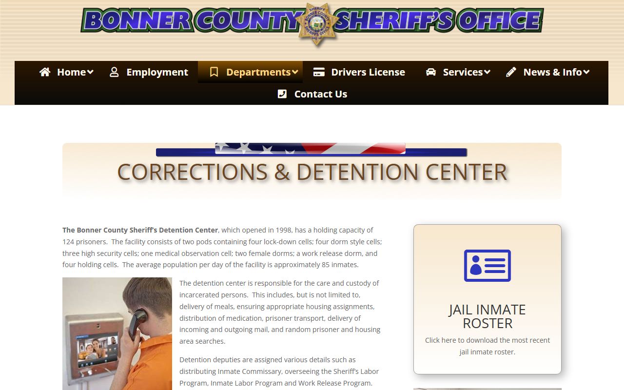 Bonner County Sheriff's Detention Center inmate roster and detention page