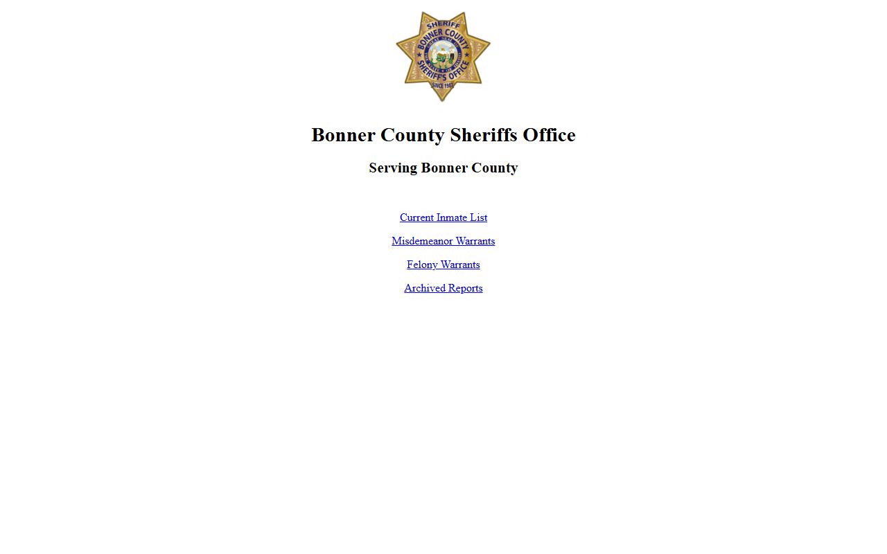 Bonner County inmate population public reports index